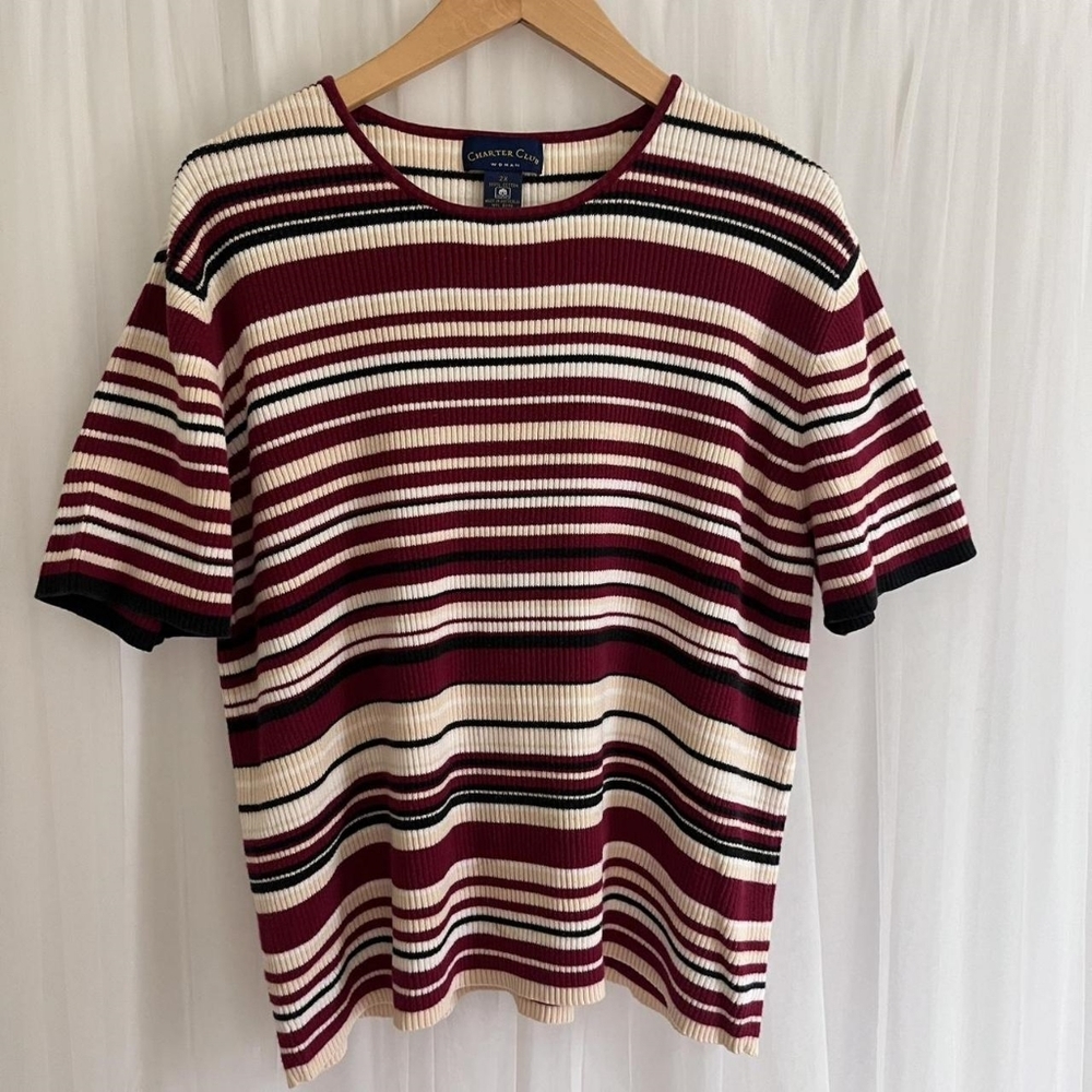 Women's Striped Sweater - Red and Cream
